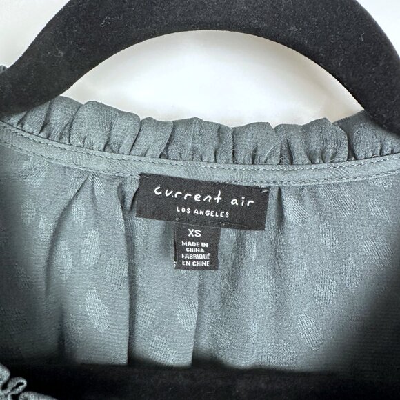 Current Air Split Neck Puff Sleeve Animal Leopard Jacquard Top Teal XS - Picture 5 of 8